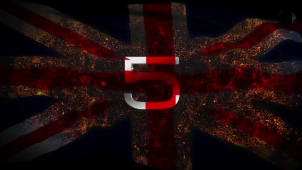 Pět Sekund Odpočítávání Timer Abstraktní Britské Vlajky Oheň Výbuch Animace — Stock video
