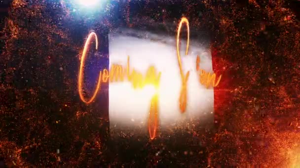 Coming Soon Gold Text Motion Fire Burst Golden Particles Cinematic — Stock Video
