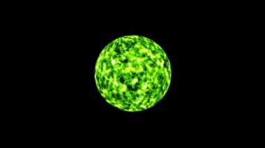 Soyut döngü, yeşil plazma enerjili gezegen küresini siyah arkaplanda döndürüyor. Hızlı zaman dilimi 444 kullanılarak izole edilmiş alfa kanalı