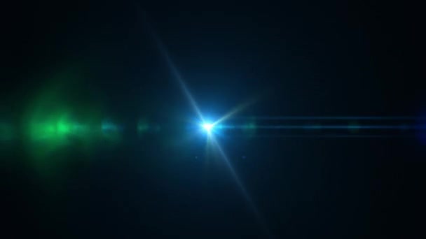 概要美しい青色の星の光学レンズフレアライトストリークは スクリーンプロジェクトのオーバーレイのための光線回転アニメーションの背景を輝きます 4Kシームレスダイナミックダイナミック明るい星図フラッシュライト線 — ストック動画