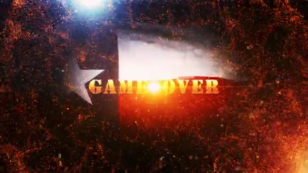 Game Goud Tekst Beweging Met Vuur Barsten Gouden Deeltjes Filmische — Stockvideo