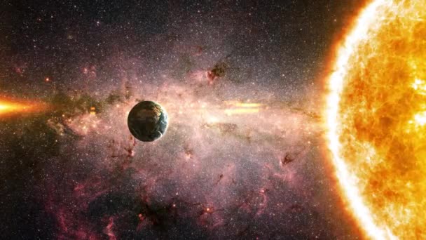 Πλανήτης Γης Αστέρι Ήλιου Στο Γαλατικό Κέντρο Γαλακτώδες Τρόπο Γαλαξία — Αρχείο Βίντεο