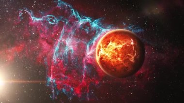 Derin uzayda BAT Nebula galaksisi uzay uçuş keşfi yapan soyut uzaylı gezegen. NGC 6995 'e 4K 3D Uçuş Yarasa Bulutsusu. Uzayda Yıldız Alanı, Galaksi ve Bulutsuyla Uçuş. 
