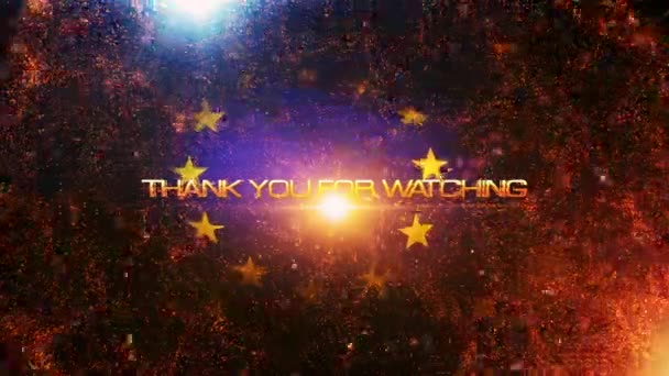 Thank You Watching Gold Text Motion Fire Burst Golden Particles — Stock Video