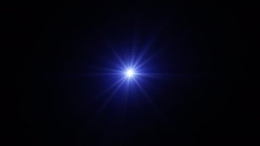 Parlak mavi ışık merkezi yıldız optik mercek parlamaları, ekran projesi için soyut arkaplan sanatı animasyonu parlaklığı.