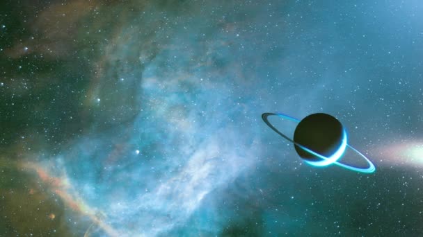 銀河宇宙背景を持つ天王星の惑星での抽象的な宇宙探査 — ストック動画