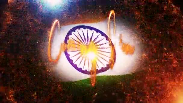 带着火爆和金粉的金文本运动 带有印度国旗背景的电影预告片背景 — 图库视频影像