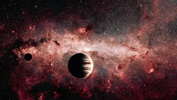 アブストラクト宇宙観宇宙シーン抽象Sf宇宙背景にあるエイリアン惑星銀河センターミルキーな方法 4K未来型エイリアン惑星 奇妙な亀裂表面惑星 宇宙回転3Dアニメーションで宇宙の世界への旅行 — ストック動画