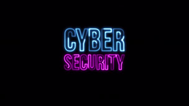 Loop Cyber Seurity Blauw Roze Neon Tekst Effect Illustratie Zwarte — Stockvideo