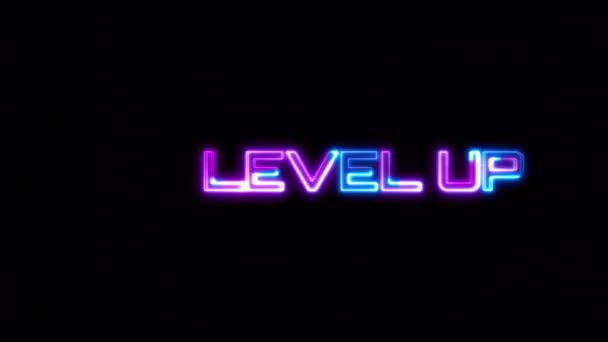 Loop Level Azul Rosa Neon Texto Efeito Ilustração Fundo Preto — Vídeo de Stock