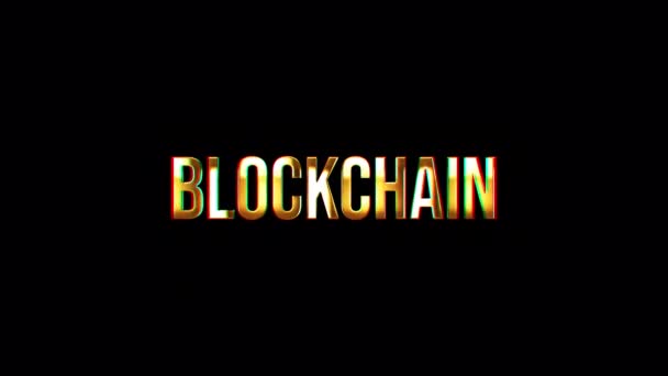 Loop Block Chain Glitch Ilustración Efecto Texto Oro Sobre Fondo — Vídeos de Stock