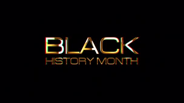 Loop Black History Maand Glitch Goud Tekst Effect Illustratie Zwart — Stockvideo
