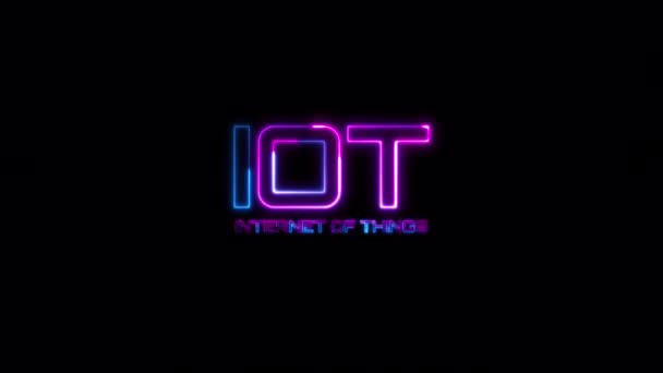 Loop Iot Internet Things Синій Рожевий Неоновий Текстовий Ефект Ілюстрація — стокове відео