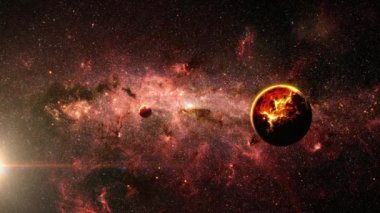 Dış uzay görüntüsü soyut bilim kurgu evreninin arka planında uzaylıların galaktik merkezi Samanyolu. 4K Geleceğe Yolculuk Gezegeni, garip çatlak yüzey 