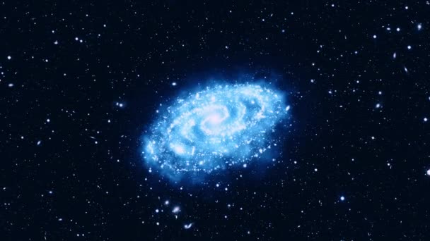 宇宙科幻星系背景下发光体蓝色螺旋星系的银河系空间飞行探索 — 图库视频影像