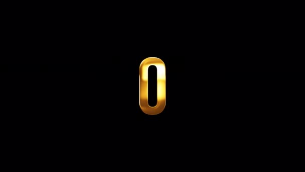 Loop Number Zero Gold Text Shine Light Motion Animation Black — Stock Video