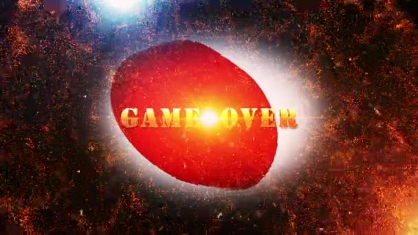 游戏覆盖金色文字移动与火爆和金粉电影预告片背景与日本国旗背景 — 图库视频影像