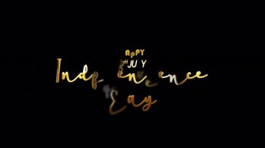 4 Temmuz Bağımsızlık Günü 'nüz kutlu olsun. Altın Parlak Işık Hareketi metin efekti. Siyah soyut arka planda animasyon başlığı. Reklam konseptini tanıt QuickTime Alpha Channel 444 'ü kullanarak izole et