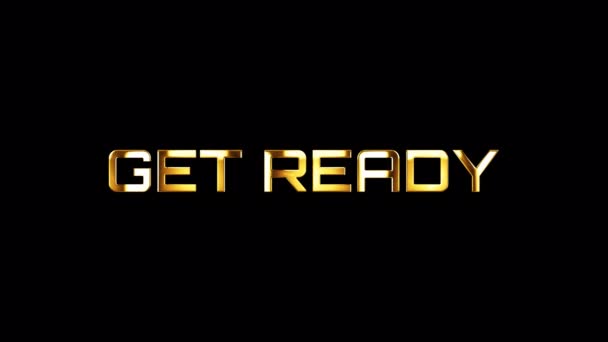 Loop Get Ready Gouden Glans Licht Beweging Tekst Met Glitch — Stockvideo