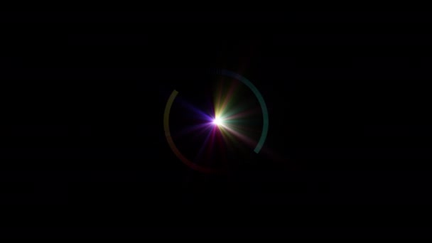 Центр Петлі Барвистий Зоряний Оптичний Блиск Променів Чорному Абстрактному Фоні — стокове відео