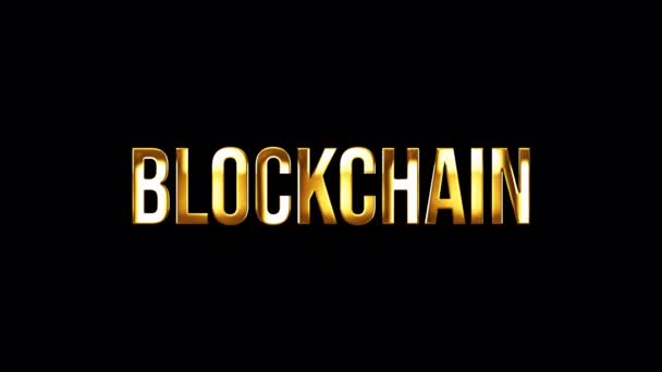 Smyčka Blockchain Zlatý Lesk Světlo Pohyb Textu Efekt Animace Černém — Stock video