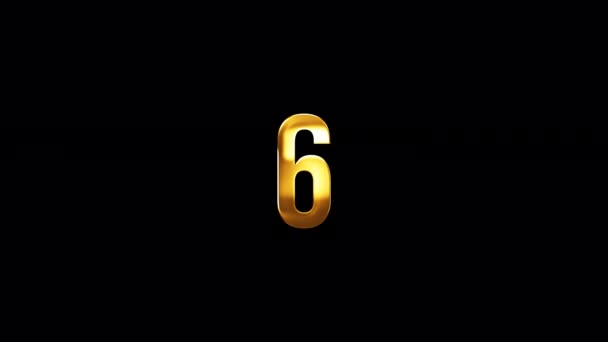 Loop Number Six Gold Text Shine Light Motion Animation Black — Stock Video