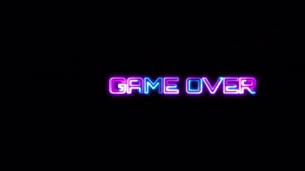 Loop Game Rosa Azul Neon Glitch Texto Efeito Ilustração Fundo — Vídeo de Stock