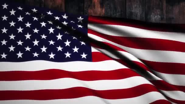 Pętla Usa Lipca Flaga Narodowa Machająca Animacji Tekstury Wiatru Drewnianym — Wideo stockowe