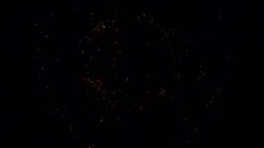Soyut ışık patlaması ateş parçacığı kümeleri, ekran projesi örtüşmesi için patlamalara neden olur. 4K Soyut Parçacık Dinamik Şablonu Canlandırma VFX örtüsü ve alfa matte ögeleri.