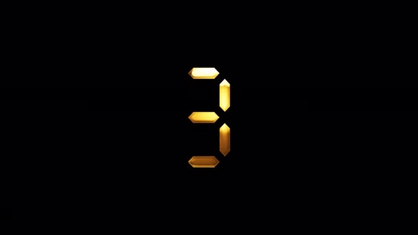 ループデジタル番号黒の抽象的な背景に3つの黄金の輝きの光の動きのテキストエフェクトアニメーション Quicktime Alpha Channel Proress 444を使用した広告コンセプトの分離を促進 — ストック動画