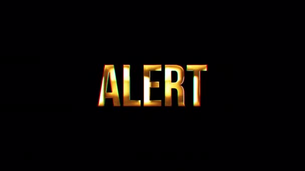 Schleifenanimation Des Alert Filmtrailer Titels Golden Glitzernder Text Glitch Effekt — Stockvideo