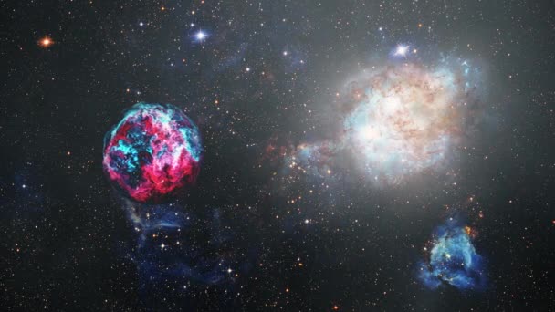Rymdnebulosa Resa Utforskning Oidentifierade Främmande Planeter Med Dubbel Kvasar Avlägsna — Stockvideo