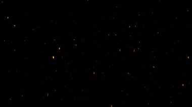 Proje ekranı kaplaması için siyah arkaplana düşen turuncu parlak kırmızı parçacıklar yanıyor. 4K 3D ateşli kırmızı turuncu parlayan kor yanan kül parçacıkları animasyonu. Alfa kanalı Quicktime 444 ile izole edilmiş. 