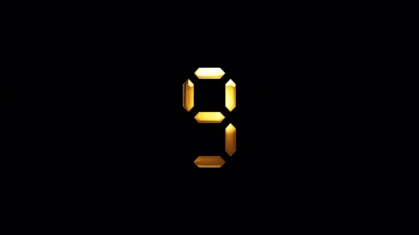 Loop Digital Number Nine Golden Shine Light Motion Text Glitch — Stock Video