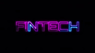 FINTECH mavi neon metin efekti illüstrasyonunu Siyah Arkaplanda göster. Hızlı zaman prores 444 kullanarak alfa kanalı ile izole edilmiş şeffaf video animasyon metni için element