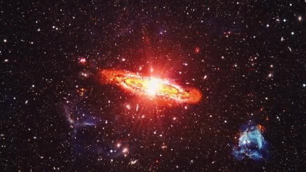 Abstraktní Průzkum Prostřednictvím Záře Oranžová Červená Spirála Galaxie Vesmíru Pro — Stock video