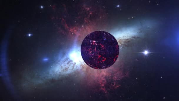 Abstract Buitenruimtezicht Ongeïdentificeerde Buitenaardse Planeet Met Magnifieke Sterrensprong Galaxy M82 — Stockvideo