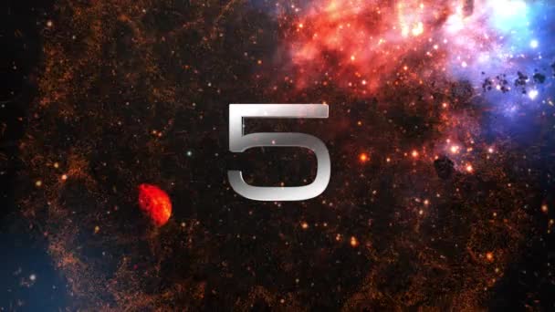 Ять Секунд Зворотний Таймер Анімаційним Фоном Всесвіту Абстрактних Космічних Туманностей — стокове відео