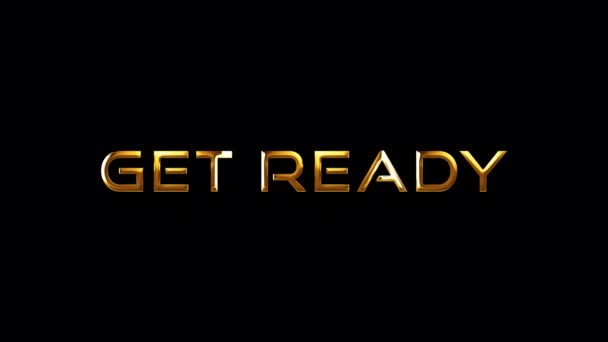 Loop Get Ready Golden Shine Light Motion Text Animation Black — Stock Video