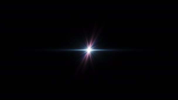 ループセンターカラフルな星光学レンズフレアライト回転は 画面プロジェクトのオーバーレイのための黒の背景にアニメーションアートを輝きます — ストック動画