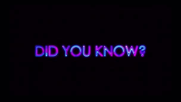 Smyčka Věděli Jste Modrý Růžový Neonový Text Efekt Ilustrace Černém — Stock video
