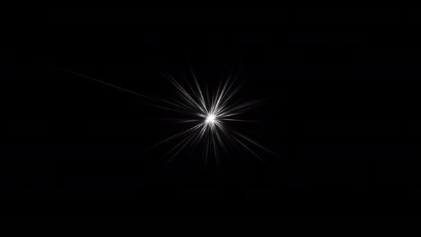 Центр Петлі Біла Зірка Оптичного Спалаху Світла Радіальних Променів Чорному — стокове відео