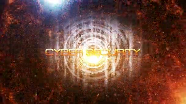 Cyber Security Goud Tekst Beweging Flare Effect Futuristische Hitech Filmische — Stockvideo