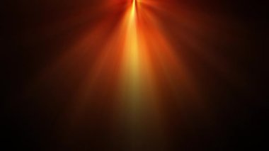 Üst merkezdeki altın turuncu optik lens, ekran projesinin örtüşmesi için radyal ışık ışını animasyonu, soyut arkaplan oluşturur. Lamba ışınları dinamik, parlak video görüntülerini etkiler.