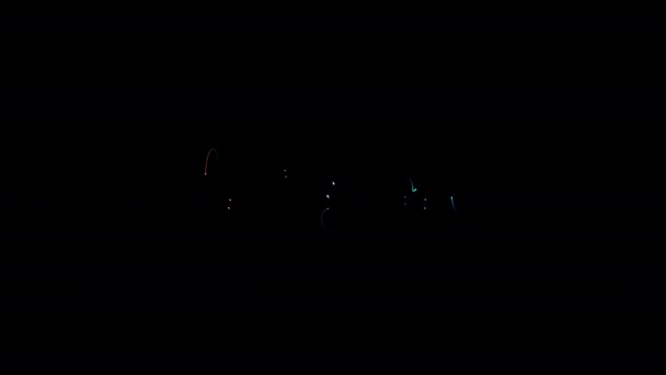 Скоро Светится Красочный Неоновый Лазерный Текст Анимации Черном Абстрактном Фоне — стоковое видео