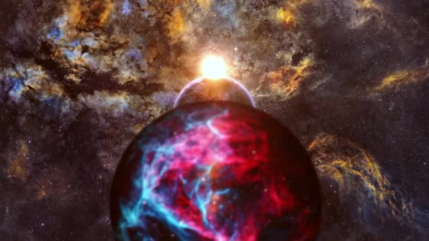 Abstract Alien Planet Cygnus Nebula Galaxy Space Flight Exploration Deep — Stock Video