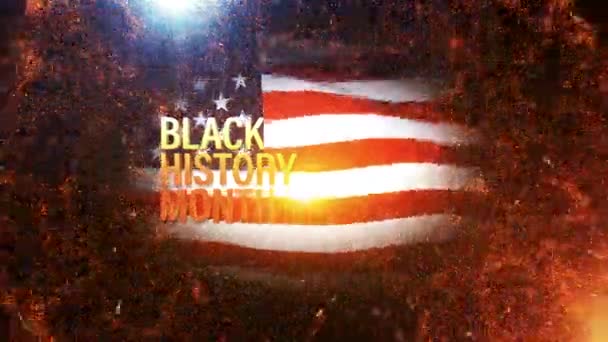 Black History Month Gold Text Motion Fire Burst Golden Particles — Vídeo de Stock