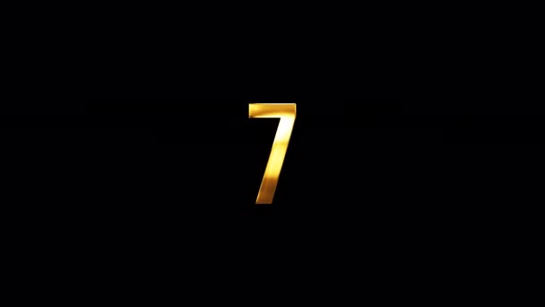 Number Seven Golden Shine Light Motion Text Effect Animation Black — Stock Video