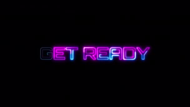 Loop Get Ready Blue Pink Neon Text Flashing Effect Black — Stock Video