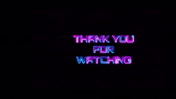 Smyčka Děkujeme Sledování Modré Růžové Neon Text Závada Efekt Černém — Stock video